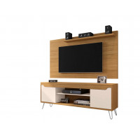 Manhattan Comfort 221-217BMC21 Baxter 62.99 Mid-Century Modern TV Stand and Liberty Panel with Media and Display Shelves in Cinnamon and Off White